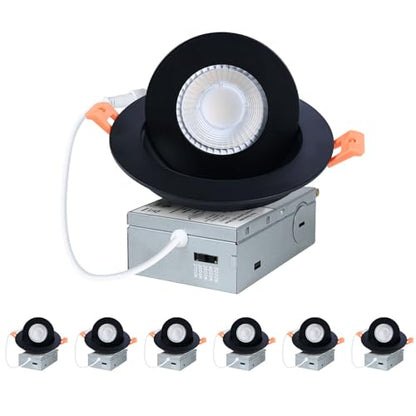 ZYC Gimbal LED Recessed Lighting - 4 Inch 5CCT 9W 360° Rotation Adjustable Eyeball Light,LED Swivel Spotlight,Directional Sloped Ceiling Light,Dimmable Canless Wafer Downlight Pack of 6 Black. - color: Black, size: 4 INCH || 6 PACK