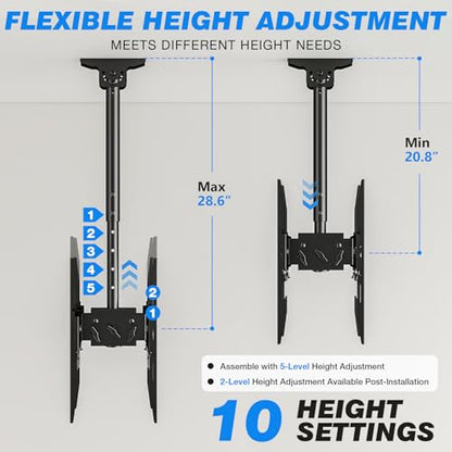 Rfiver Dual Ceiling TV Mount, 360° Swivel Tilt Bracket for 32-65 Inch TVs - style: Dual
