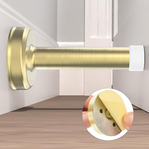 2 Pack Door Stops, Stainless Steel Door Stoppers, No Drilling Door Stops for Bottom and Top of Door, Gold - color: Gold, size: 2 Pack