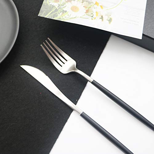 JASHII 18/10 Black Handle Flatware Silver Silverware Set 304 Stainless Steel Flatware Cutlery Set| 24-Piece Adaline Royal Modern Satin Finish| BEST Birthday Wedding Gift (Black Handle Silver 4 Sets) - color: Black/Silver, size: Service for 4