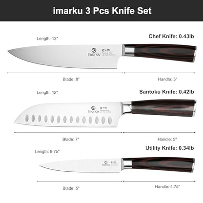 imarku 3 Pieces Knife Set, Japanese High Carbon Stainless Steel Chef Knives - color: Red Brown
