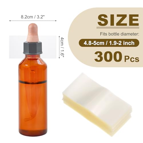 PATIKIL Shrink Wrap Bands 3.2"x1.6"/82x40mm 300pcs PVC Clear Bottle Seals - size: 3.2 x 1.6 Inch