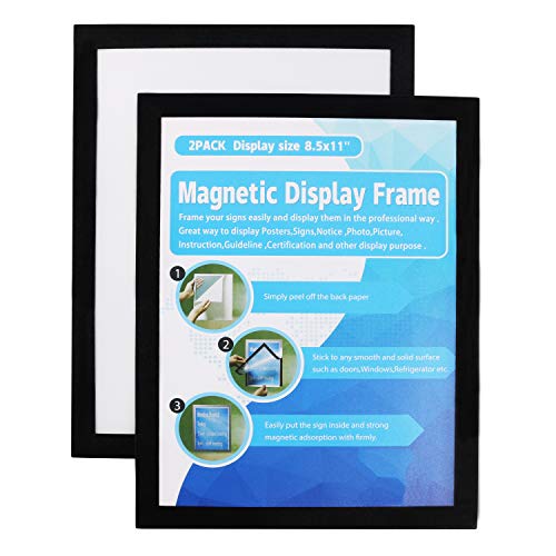 Window Sign Holder - Plastic Picture Frames 8.5x11'' - Double Sided and Adhesive for Wall/Door/Refrigerator/Cupboard Display Frame,Black,Pack of 2 - color: Black, size: 2Pack