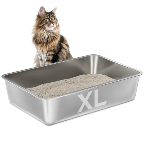 Stainless Steel Litter Box XL,Metal Cat Litter Box for Big Cats - color: 23.6" L x 15.7" W x 6" H
