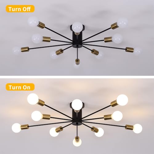 Garwarm 10-Light Sputnik Ceiling Light Fixture, Modern Sputnik Chandelier - color: 10 Lights/Black and Gold