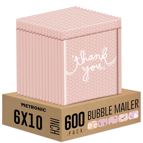 METRONIC Bubble Mailers 6x10 Inch 600 Pack Thank You Pink Padded Mailers - color: Thank you, size: 6x10" 600PC