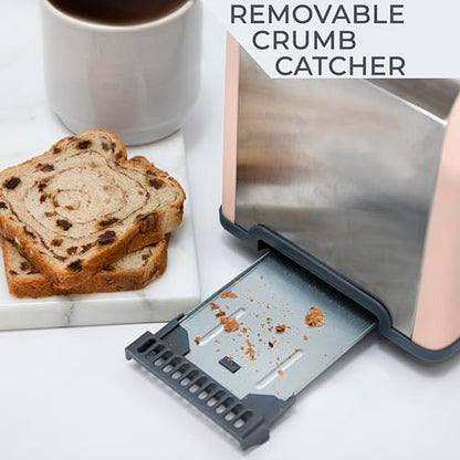 Rae Dunn Toaster, Stainless Steel 2 Slice Square Toaster, Wide Slot with 5 Browning Levels, with Bagel, Defrost and Cancel Options (Blush) - color: Blush