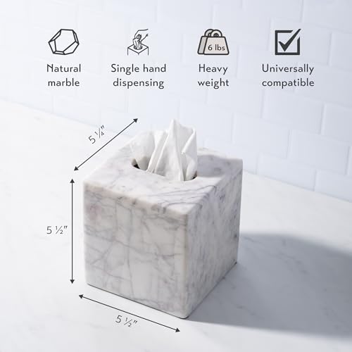 Cork & Mill Marble Tissue Box Cover for Kleenex and More, Square Cube
