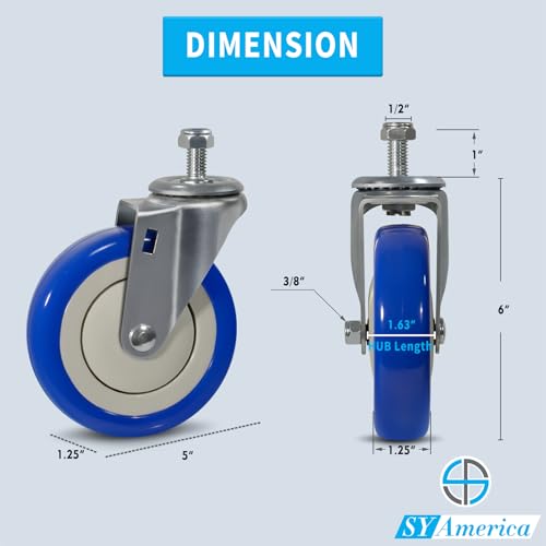 SY America 5" Shopping Cart Replacement Wheels,Stem Casters Swivel Casters Set of 4 Heavy Duty Castors,Load Capacity 1400 lbs (Blue) - color: Blue, size: 4 Swivel