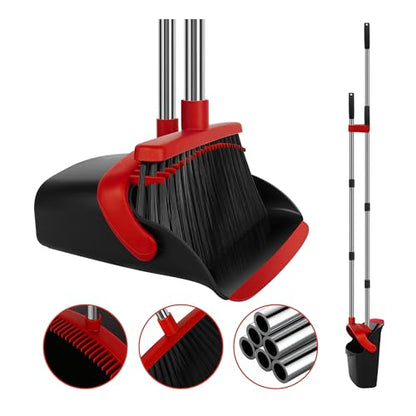 Red Broom and Dustpan Combo Set, 55" Long Handle Broom - color: Red, size: Large