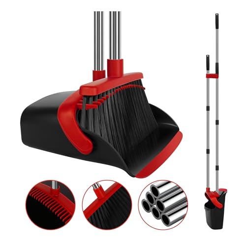 Red Broom and Dustpan Combo Set, 55" Long Handle Broom - color: Red, size: Large