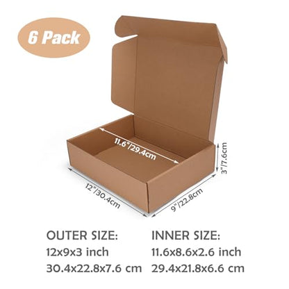 12x9x3 inch Small Shipping Boxes, Set of 6 Mailer Boxes, Brown - color: Brown, size: 12x9x3 inch 6 Pack