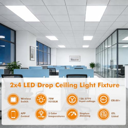 2x4 LED Flat Panel Light 6 Pack, 70W 9310LM, 2.4G Wireless Switch & App