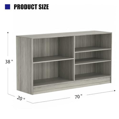 70”W * 20”D * 38”H - Cash Wrap Wood Counter - Gray Register Counter with 3 Heights Adjustable Shelf - color: Gary, size: 6 FT