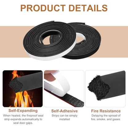 Smoke Fire Seal Strip 9.8Ft 15mm/0.59" Wx 5mm/0.2" T Black - color: Black, size: 9.8FT x 15mm / 0.59" W x 5mm / 0.2" T