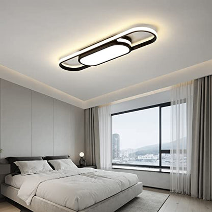 Tioolo Modern LED Ceiling Light, 27.5in Dimmable Linear Fixture with Remote - color: Black/40W