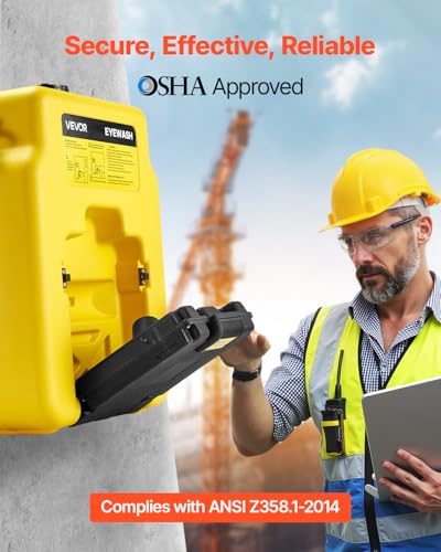 VEVOR Portable Eye Wash Station 14 Gal, OSHA-Approved Eyewash Station Wall-Mounted/On Flat Surface, Emergency Eye Wash Unit with 2 Sprays, First Aid Eyewash Units for Schools, Labs, Factories, Yellow - style: Portable Eye Wash Station 14 Gal