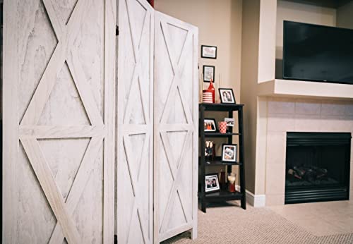 Premium Home 6-Panel Room Divider, Rustic White Barn Door X-Pattern Screen - color: Rustic White - X Pattern - 6 Panel