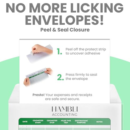 Extra Large Receipt Envelope & Receipts Organizer (Pack of 18) - Efficiently Manage Business Expenses & Log Mileage Trips - 8.5” x 11.0” Inches, Green Color- Business Ledger for Small Business - color: Green