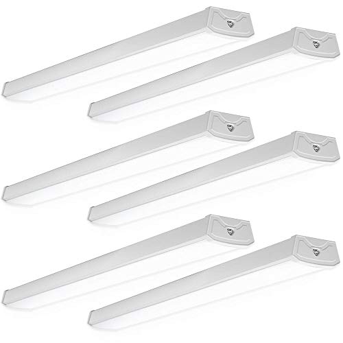 Sunco 6 Pack LED Shop Lights 4ft, Wraparound Fixtures, 40W=300W, Linkable
