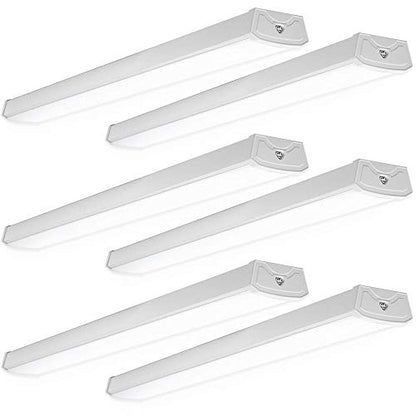 Sunco 6 Pack LED Shop Lights 4ft, Wraparound Fixtures, 40W=300W, Linkable