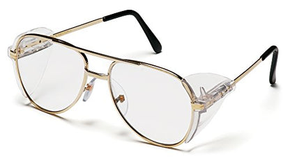 Pyramex Pathfinder Aviator Safety Glasses with Gold Frame and Clear Lens