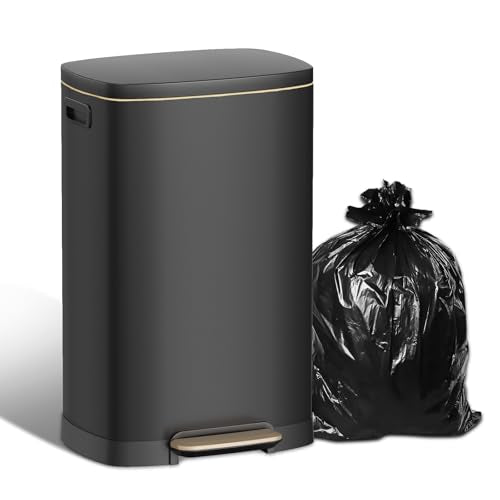 13 Gallon Stainless Steel Trash Can, 50L, Rectangular, Soft-Close Lid, Fingerproof Finish, Hands-Free Operation, Odor Protection,Black - color: Black