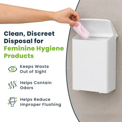 Alpine Sanitary Napkin Disposal Receptacle, Wall Mounted Trash Can, White