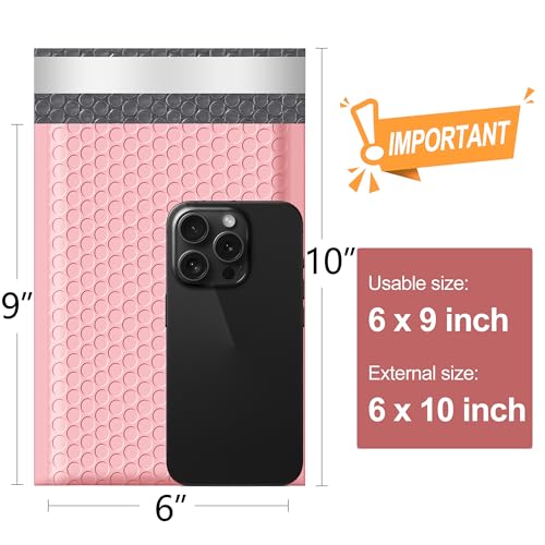 Famagic Bubble Mailers 6x10 Inch 50pc Light Pink Shipping Bags, Chic Packaging Bags For Small Business, Colored Padded Mailing Envelopes, Opaque Matte Self Seal Bubble Poly Mailers Bulk #0 - color: Light pink, size: 6x10 50pcs