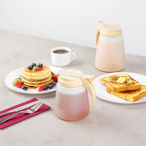 Restaurantware-Chef 101 32 Ounce All Purpose Syrup Dispenser, 1 Honey Dispenser - Beige Top, Stainless Steel Slide Cover, Plastic Pancake Syrup Bottle, Perfect For Diners, Restaurants, Home - color: Beige, size: 32 Ounces, style: 1 Count