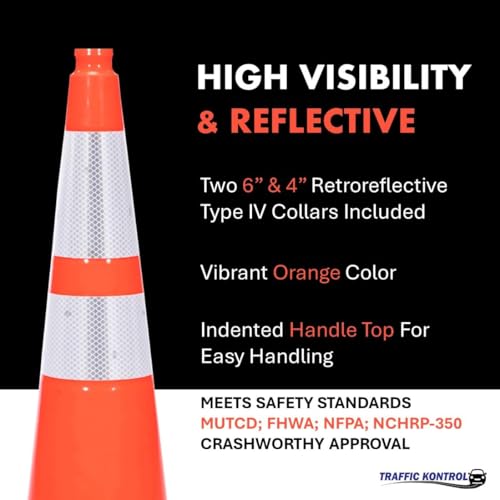 3 Pack 36" Inch Orange Traffic Safety Cones with Dual Reflective Collars - High Visibility Industrial Pylons Traffic Cones for Road, Parking Lots, Driving, Construction - size: 3 Cones