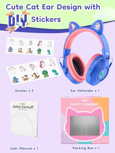 Dr.meter Kids Ear Protection Ear Muffs for Noise Reduction Cute Cat Ear - color: Cat Dark Blue