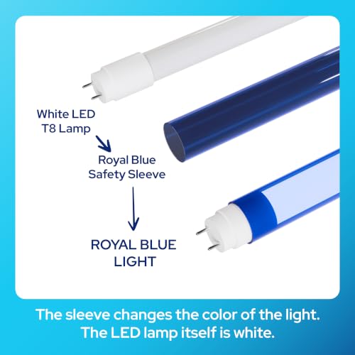 KASTLITE Royal Blue LED T8 Bulb Combo Kit with Safety Sleeve, 4000K, 4-Pack - color: Royal Blue