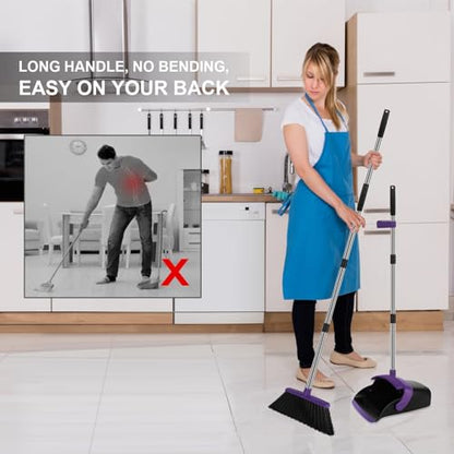 Purple Broom and Dustpan Combo Set, 55" Long Handle Broom - color: Purple, size: Large
