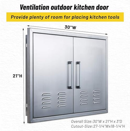 Outdoor Kitchen Doors, 30x21 Inch 304 Stainless Steel BBQ Access Door with Vent, Double Steel Doors for Outdoor Grill Island - size: 30W x 21H