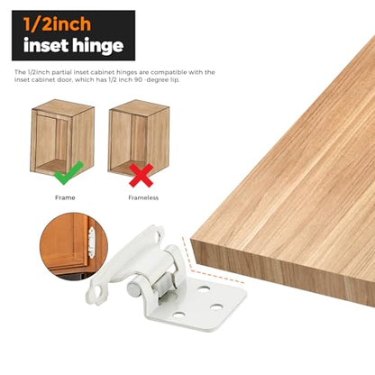 Ravinte White Cabinet Hinges, 1/2 Inch Overlay, 20 Pack (10 Pairs) - color: White