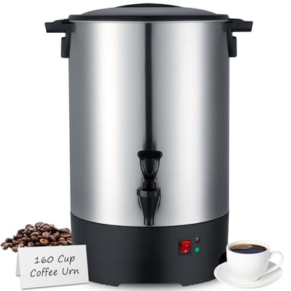 Large Commercial Coffee Urn 160 Cup Percolate Coffee Maker Stainless Steel Hot Beverage Dispenser with Cool-Touch Handles, Quick Brewing for Catering, Business, Church, Restaurant, Wedding, Gathering