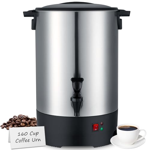 Large Commercial Coffee Urn 160 Cup Percolate Coffee Maker Stainless Steel Hot Beverage Dispenser with Cool-Touch Handles, Quick Brewing for Catering, Business, Church, Restaurant, Wedding, Gathering