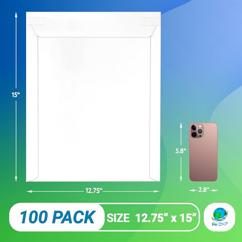 Rigid Mailers with Self-Seal, White 12.75 x 15 Inches, 100 Pack, 550 GSM Thick Paperboard Envelopes for Documents, Photos, CDs - color: White, size: 12.75" x 15" / 100 Pack