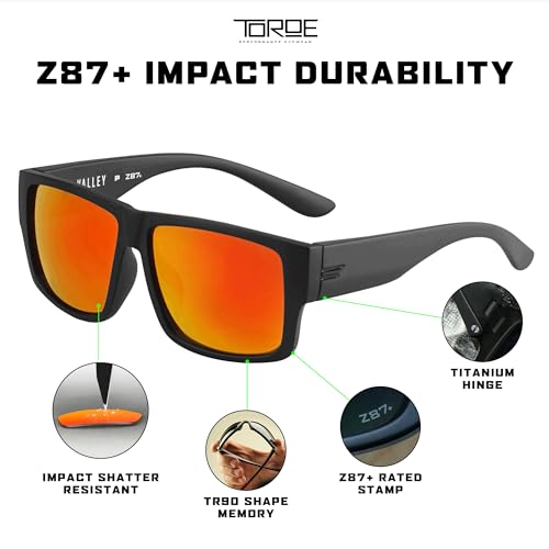 TOROE VALLEY Polarized z87+ Men Sunglasses - color: Matte Black | Black Emblem | Fire Red
