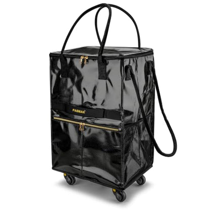 PASMAN Reusable Foldable Rolling Grocery Bag on 5 Wheels,Large,Black - color: Black, size: Large