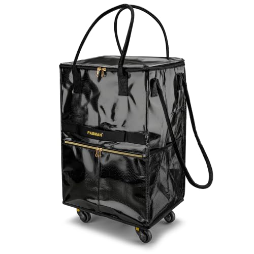 PASMAN Reusable Foldable Rolling Grocery Bag on 5 Wheels,Large,Black - color: Black, size: Large