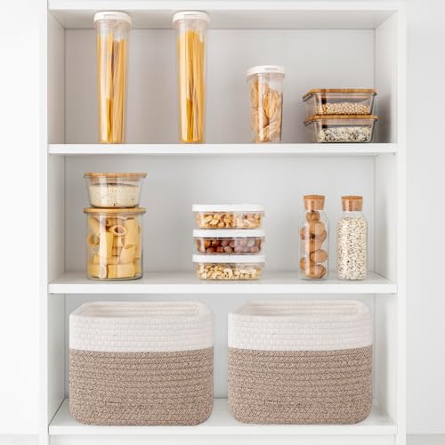 OIAHOMY 3 PACK Cube Storage Bins Storage Baskets Shelf Brown&White - color: Brown&White