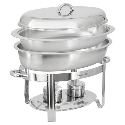 MegaChef 5.8 Quart Oval Stainless Steel Professional Kitchen Chafing Dish/Food Warmer/Buffet Server Serving Trays for Entertaining, Catering, Large Gatherings (5.8 Quart) - size: 5.8 Quart