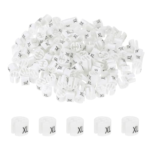 M METERXITY 100-Pack Clothes Hanger Markers, Plastic XL Size Tag Garment Color Coded Size Clips Fit 3mm-5mm Rod for Clothing/Wire Hangers, Colored Coding Marker [White] - color: White, size: X-Large