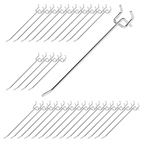 40Pcs 8" /200mm Stainless Steel Pegboard Display Hooks Bulk Set, Silver Garage Organization Peg Wall Hook Metal Slatwall Panel Hook Fit 1/8 and 1/4 Inch Pegboard for Retail - color: Silver, size: 8 inch/200mm