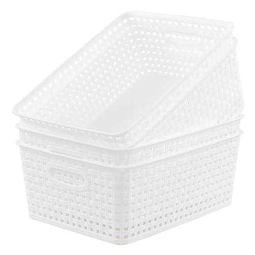 Plastic Storage Baskets for Shelf, 4 Packs - color: Medium White