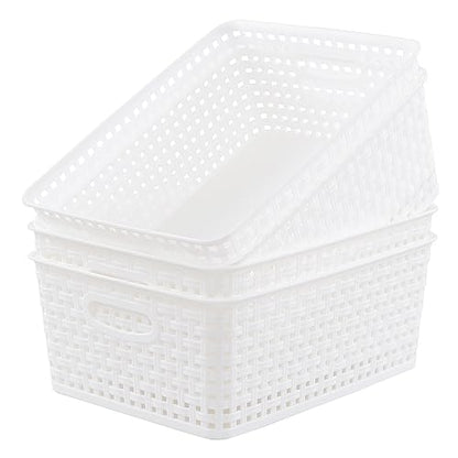 Plastic Storage Baskets for Shelf, 4 Packs - color: Medium White