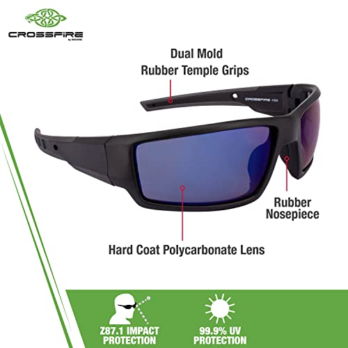 Crossfire Safety Glasses - color: Matte Black / Blue Mirror