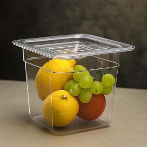 6 Pack Food Pan with Lids,1/6 Size Shatterproof Stackable Plastic Hotel Food Pan for Party, Catering, Home kitchens Meal Prep,-40°F to 212°F (2.35QT(2.22L), 1/6 size 6" deep) - size: 1/6 size 6" deep